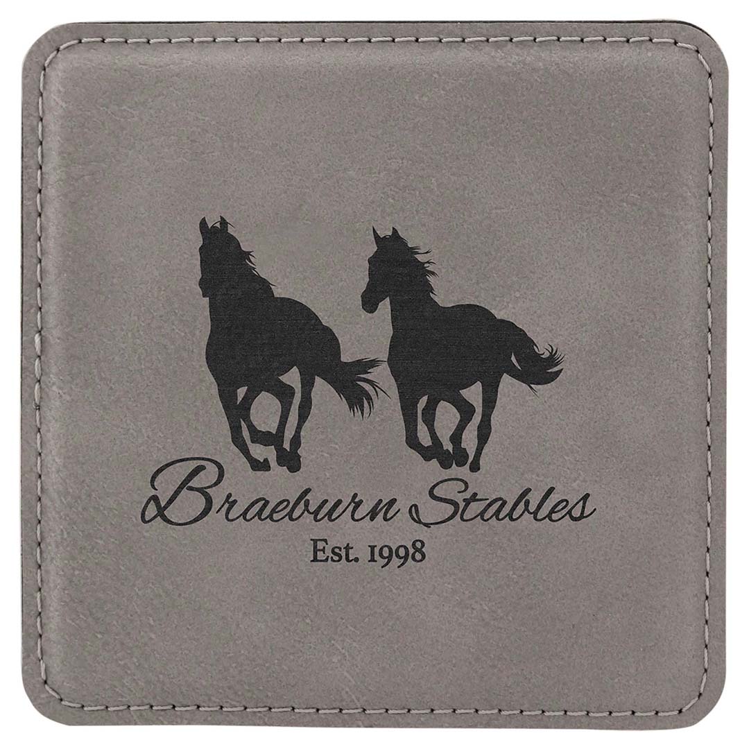 Engravable Leatherette Coaster Drinkware JDS Gray/Black Engraving Square