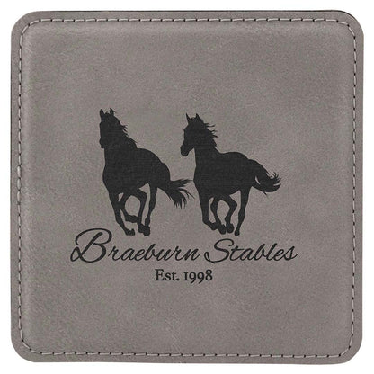 Engravable Leatherette Coaster Drinkware JDS Gray/Black Engraving Square