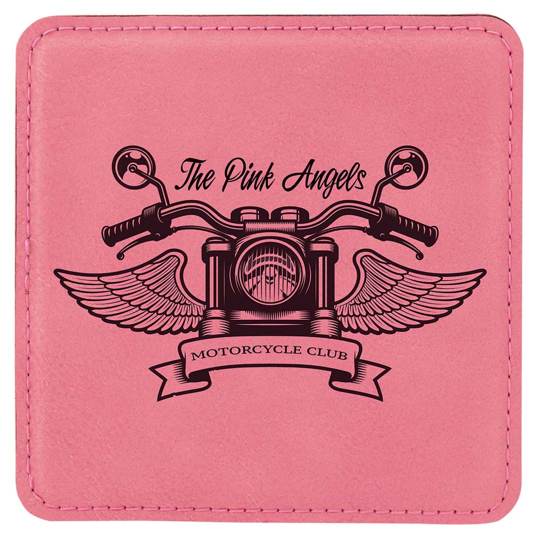 Engravable Leatherette Coaster Drinkware JDS Pink/Black Engraving Square