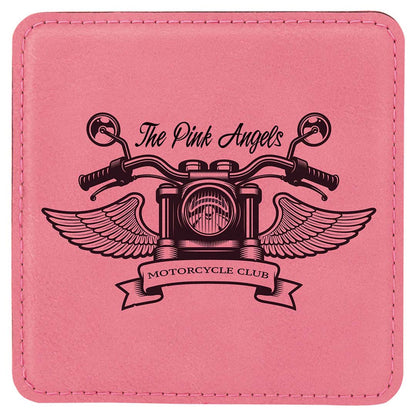Engravable Leatherette Coaster Drinkware JDS Pink/Black Engraving Square