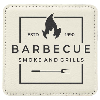 Engravable Leatherette Coaster Drinkware JDS White/Black 