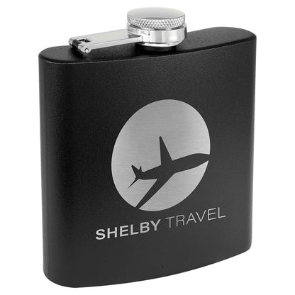 Engravable 6 oz. Stainless Steel Flask Drinkware JDS Matte Black Powder Coated/Silver Engraving