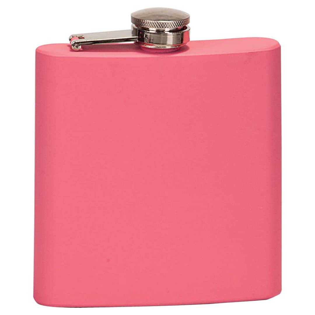 Engravable 6 oz. Stainless Steel Flask Drinkware JDS Matte Pink/Silver Engraving