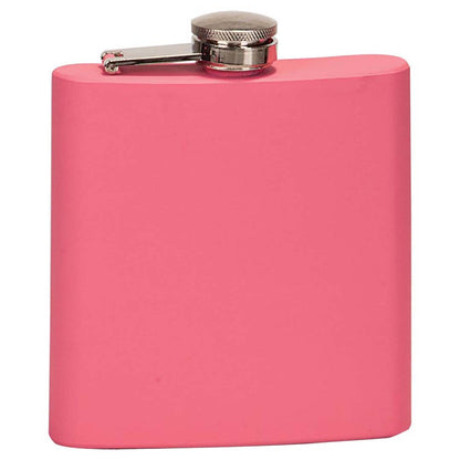 Engravable 6 oz. Stainless Steel Flask Drinkware JDS Matte Pink/Silver Engraving