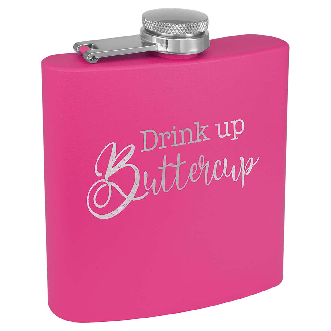 Engravable 6 oz. Stainless Steel Flask Drinkware JDS Matte Pink Powder Coated/Silver Engraving