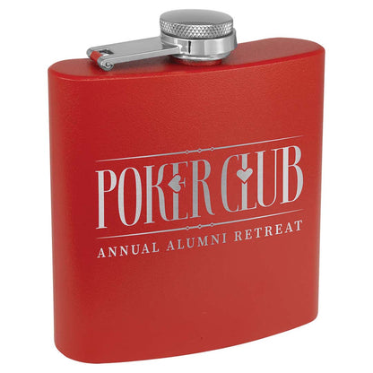 Engravable 6 oz. Stainless Steel Flask Drinkware JDS Matte Red Powder Coated/Silver Engraving