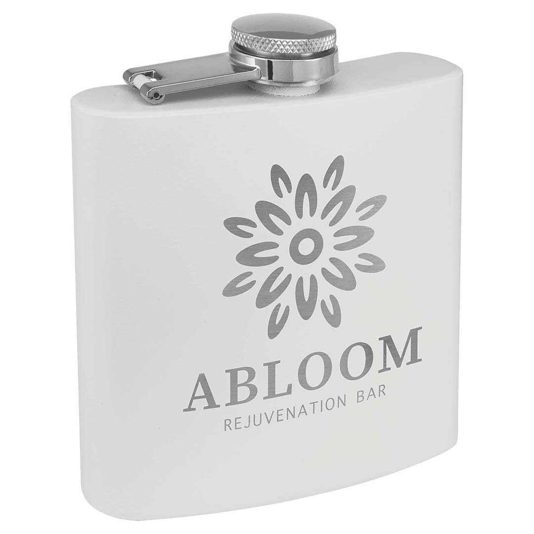 Engravable 6 oz. Stainless Steel Flask Drinkware JDS Matte White Powder Coated/Silver Engraving