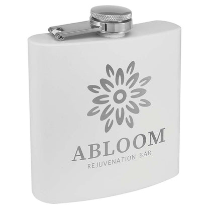 Engravable 6 oz. Stainless Steel Flask Drinkware JDS Matte White Powder Coated/Silver Engraving