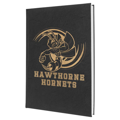 Engravable Leatherette Sketch Book with Unlined Notepad Notepad JDS 5 1/4" x 8 1/4" Black/Gold Engraving