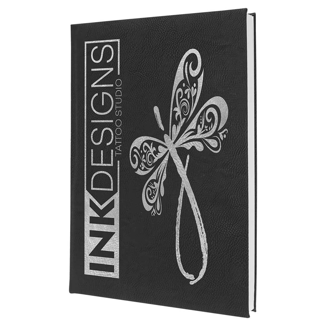 Engravable Leatherette Sketch Book with Unlined Notepad Notepad JDS 5 1/4" x 8 1/4" Black/Silver Engraving
