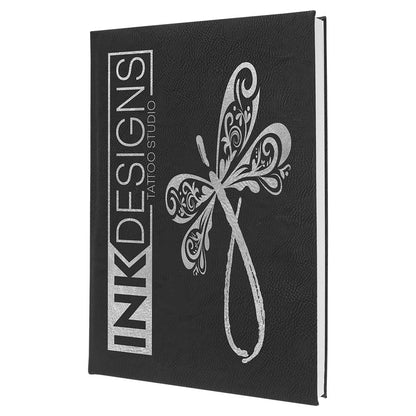 Engravable Leatherette Sketch Book with Unlined Notepad Notepad JDS 5 1/4" x 8 1/4" Black/Silver Engraving