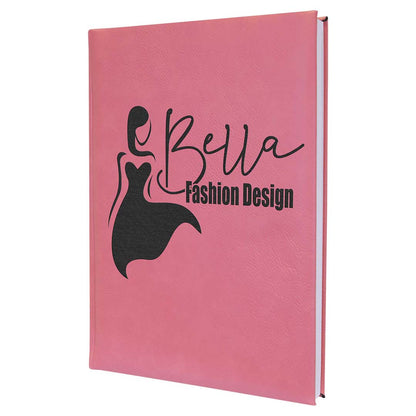 Engravable Leatherette Sketch Book with Unlined Notepad Notepad JDS 5 1/4" x 8 1/4" Pink/Black Engraving