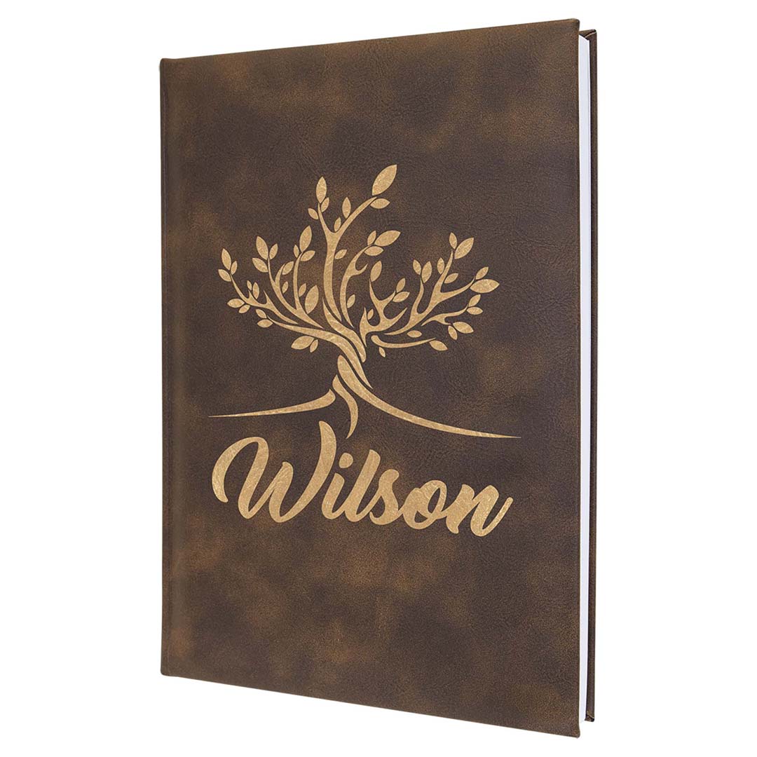 Engravable Leatherette Sketch Book with Unlined Notepad Notepad JDS 5 1/4" x 8 1/4" Rustic/Gold Engraving