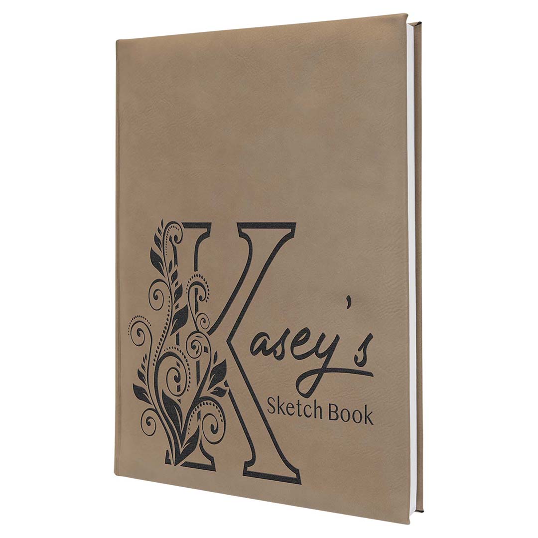 Engravable Leatherette Sketch Book with Unlined Notepad Notepad JDS 5 1/4" x 8 1/4" Light Brown/Black Engraving