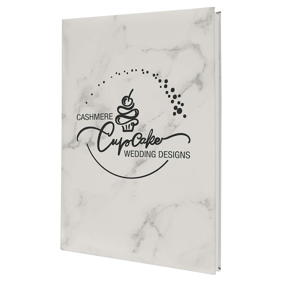 Engravable Leatherette Sketch Book with Unlined Notepad Notepad JDS 5 1/4" x 8 1/4" Marble/Black Engraving