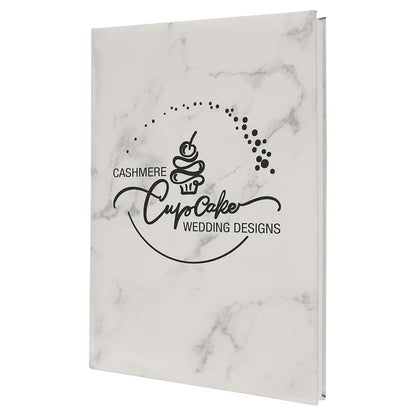 Engravable Leatherette Sketch Book with Unlined Notepad Notepad JDS 5 1/4" x 8 1/4" Marble/Black Engraving
