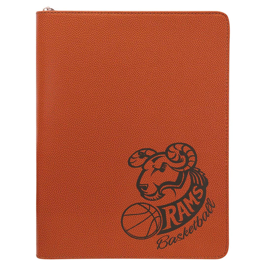 Engravable Leatherette Zippered Portfolio with Notepad Portfolio JDS Basketball/Black Engraving