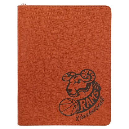 Engravable Leatherette Zippered Portfolio with Notepad Portfolio JDS Basketball/Black Engraving