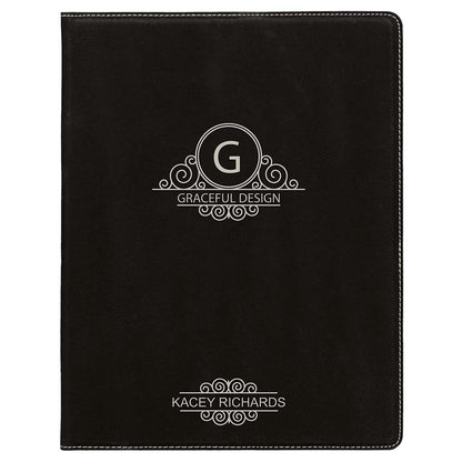 Engravable Leatherette Zippered Portfolio with Notepad Portfolio JDS Black/Silver Engraving