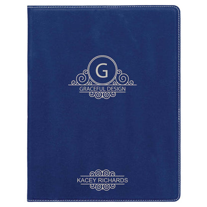 Engravable Leatherette Portfolio with Notepad Portfolio JDS Blue/Silver Engraving 7" x 9"