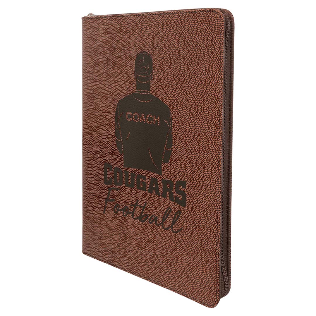 Engravable Leatherette Zippered Portfolio with Notepad Portfolio JDS Football/Black Engraving