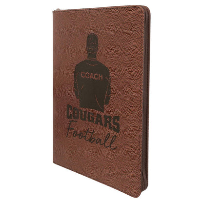 Engravable Leatherette Zippered Portfolio with Notepad Portfolio JDS Football/Black Engraving