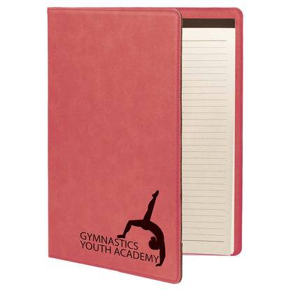Engravable Leatherette Portfolio with Notepad Portfolio JDS Pink/Black Engraving 7" x 9"
