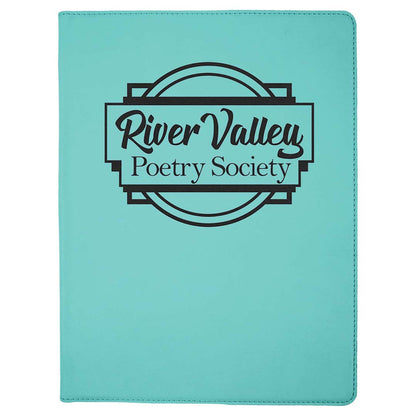 Engravable Leatherette Portfolio with Notepad Portfolio JDS Teal/Black Engraving 7" x 9"