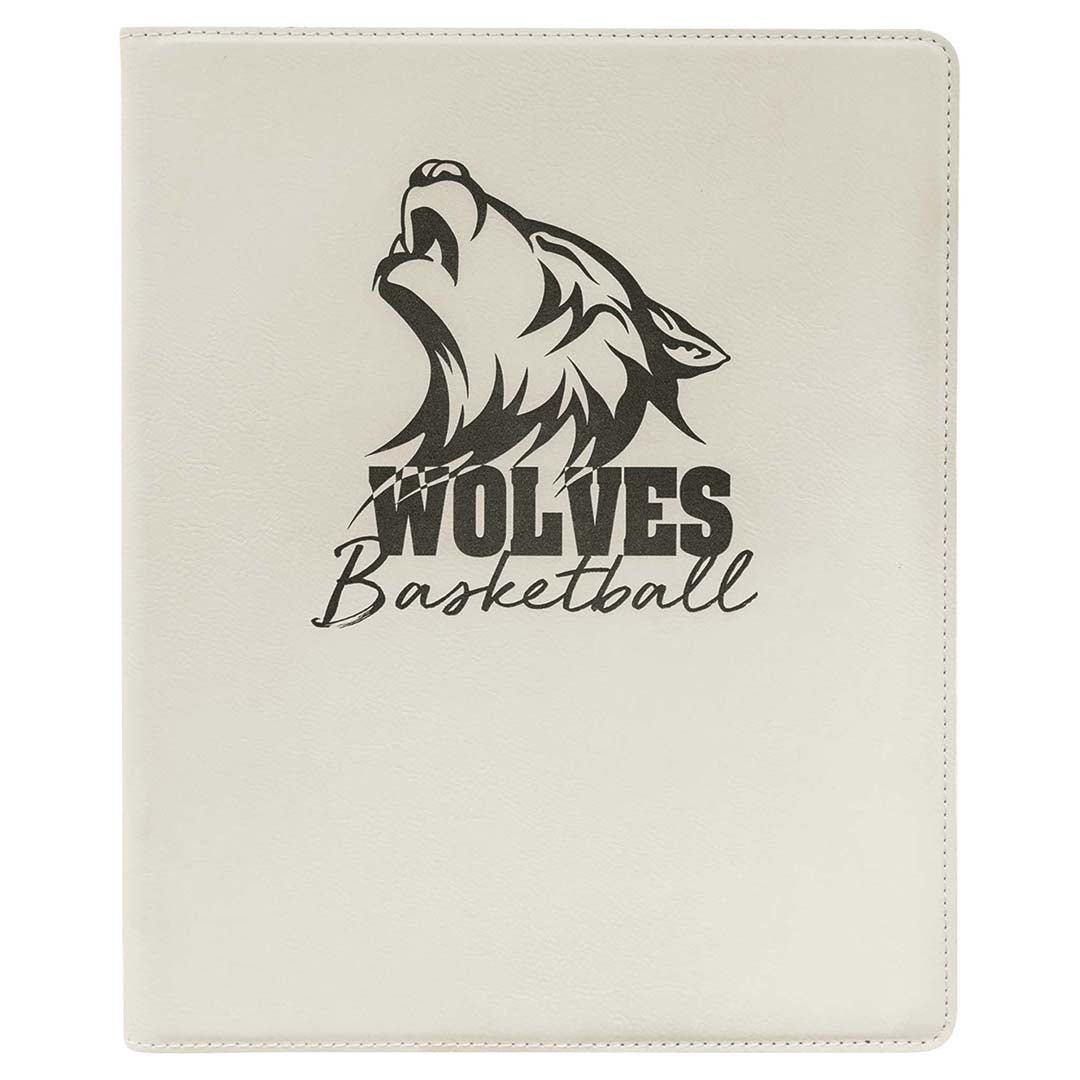 Engravable Leatherette Portfolio with Notepad Portfolio JDS White/Black Engraving 9 1/2" x 12"