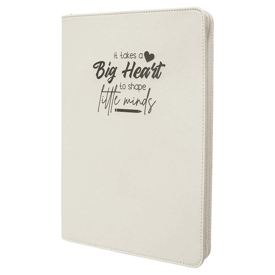 Engravable Leatherette Zippered Portfolio with Notepad Portfolio JDS White/Black Engraving