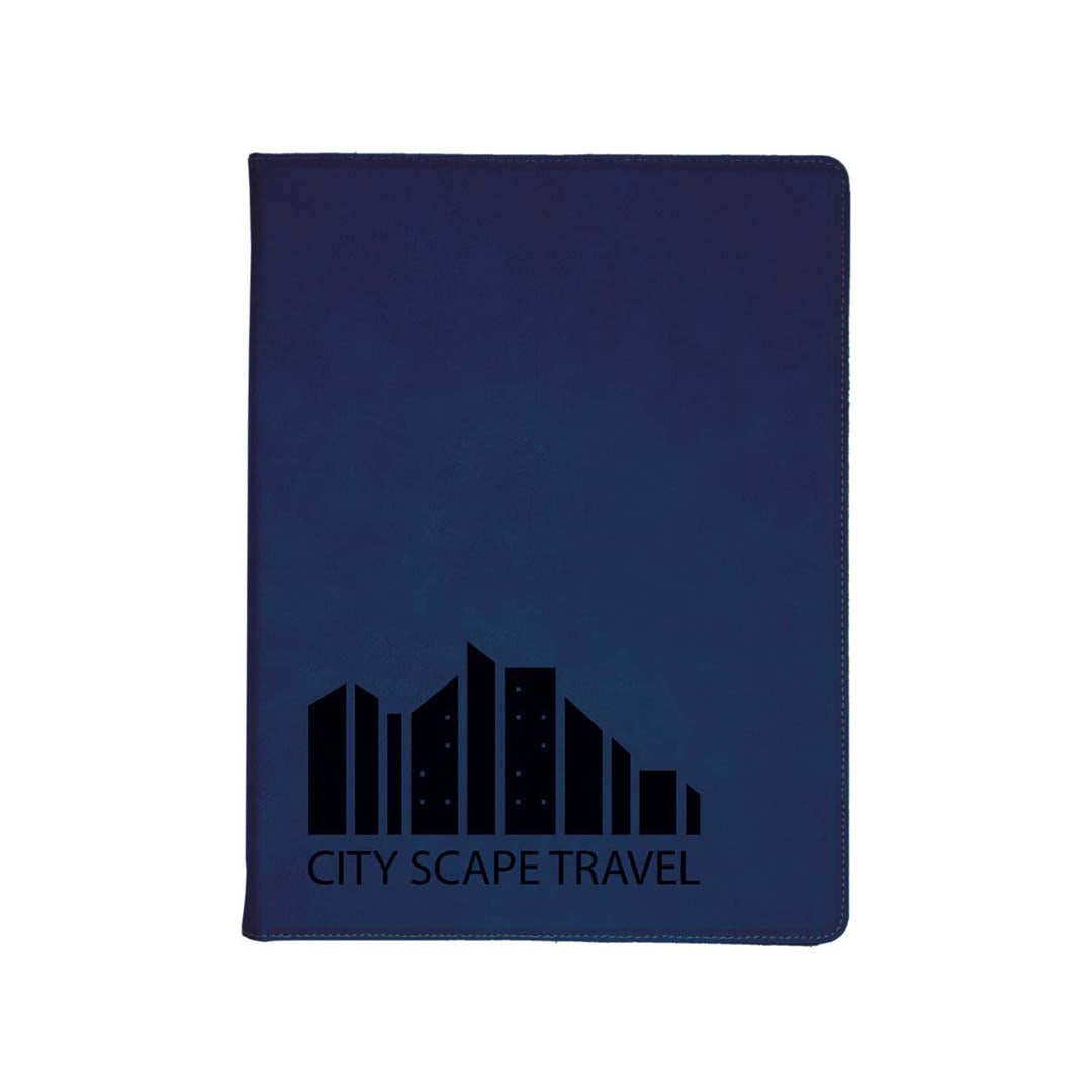 Engravable Leatherette Zippered Portfolio with Notepad Portfolio JDS Blue/Black Engraving