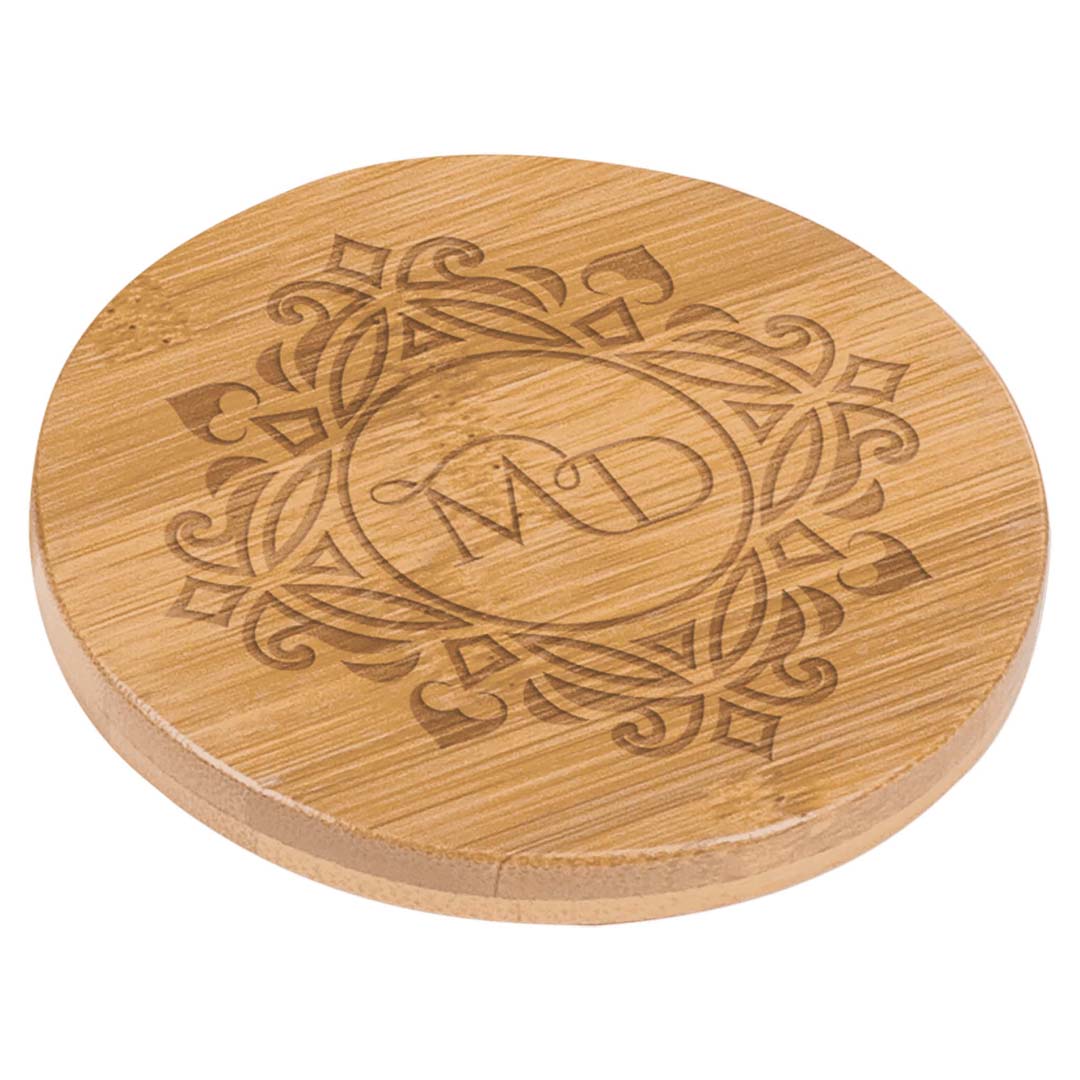 Engravable Bamboo Coaster Set(6) with Holder Drinkware JDS Round
