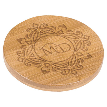 Engravable Bamboo Coaster Set(6) with Holder Drinkware JDS Round