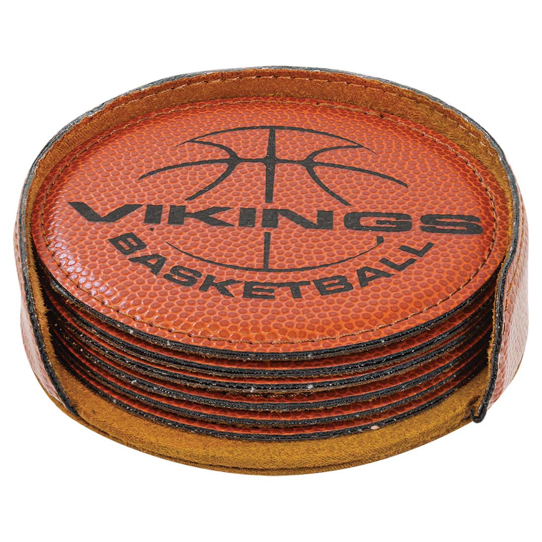 Engravable Leatherette Coaster(6) Coaster Set Drinkware JDS Basketball/Black Engraving Round