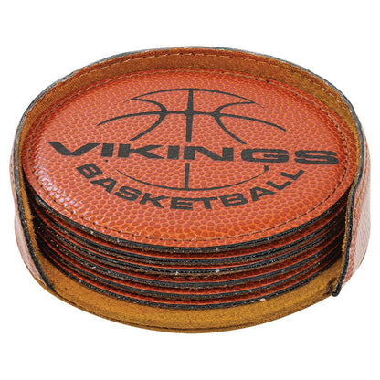 Engravable Leatherette Coaster(6) Coaster Set Drinkware JDS Basketball/Black Engraving Round