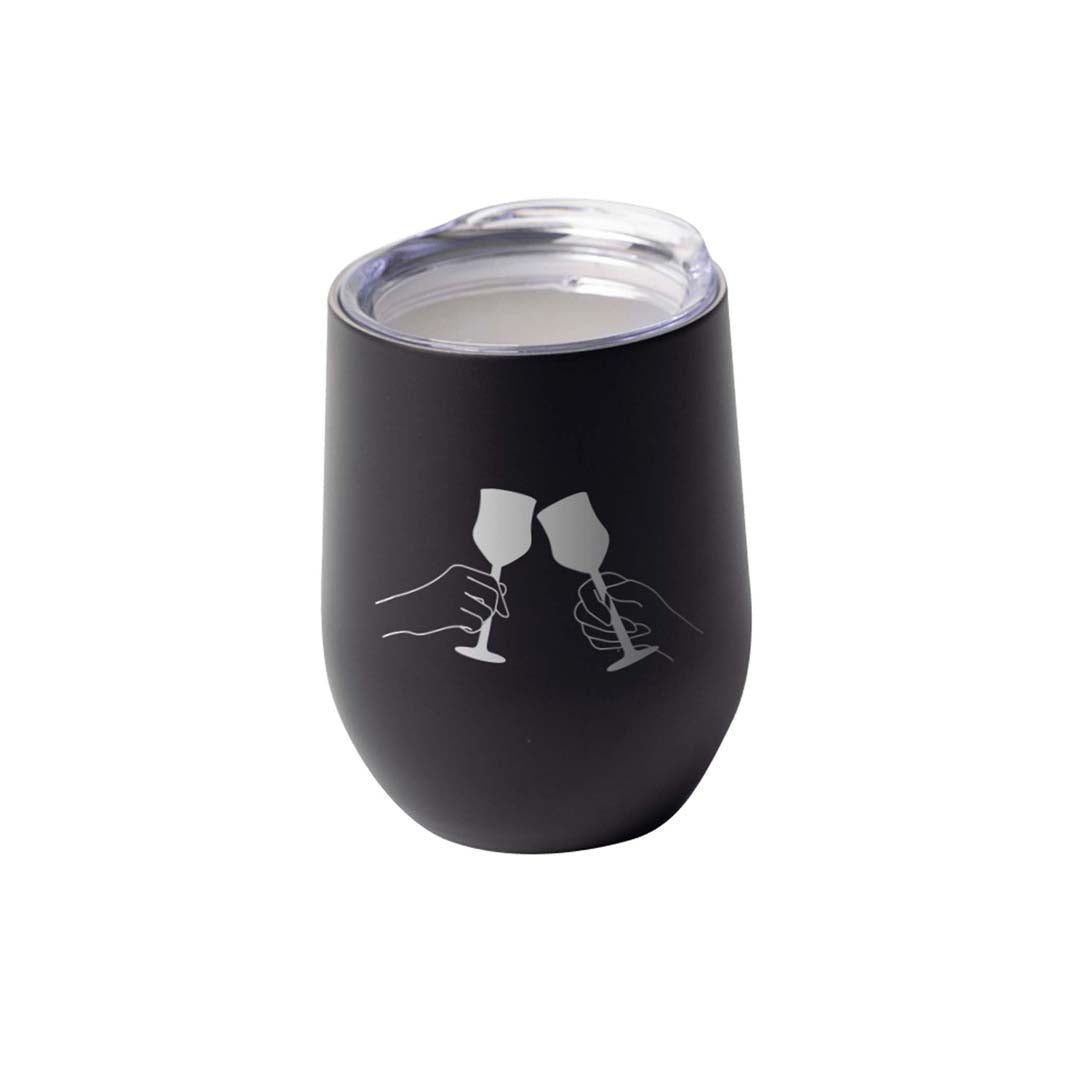Engravable 12oz Stemless Wine Glass Tumbler Drinkware JPPlus Black/Silver Engraving