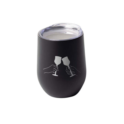 Engravable 12oz Stemless Wine Glass Tumbler Drinkware JPPlus Black/Silver Engraving
