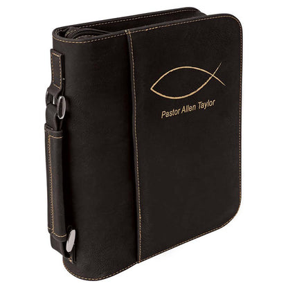 Engravable Leatherette Book/Bible Cover with Handle &amp; Zipper Book Cover JDS 6 3/4" x 9 1/4" Black/Gold Engraving