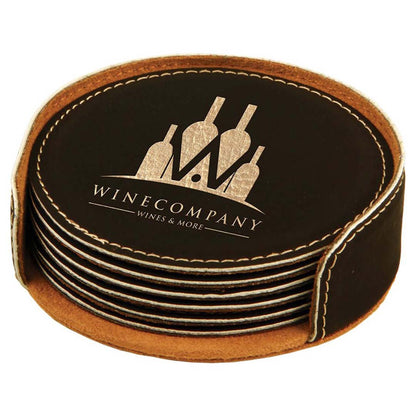 Engravable Leatherette Coaster(6) Coaster Set Drinkware JDS Black/Gold Engraving Round