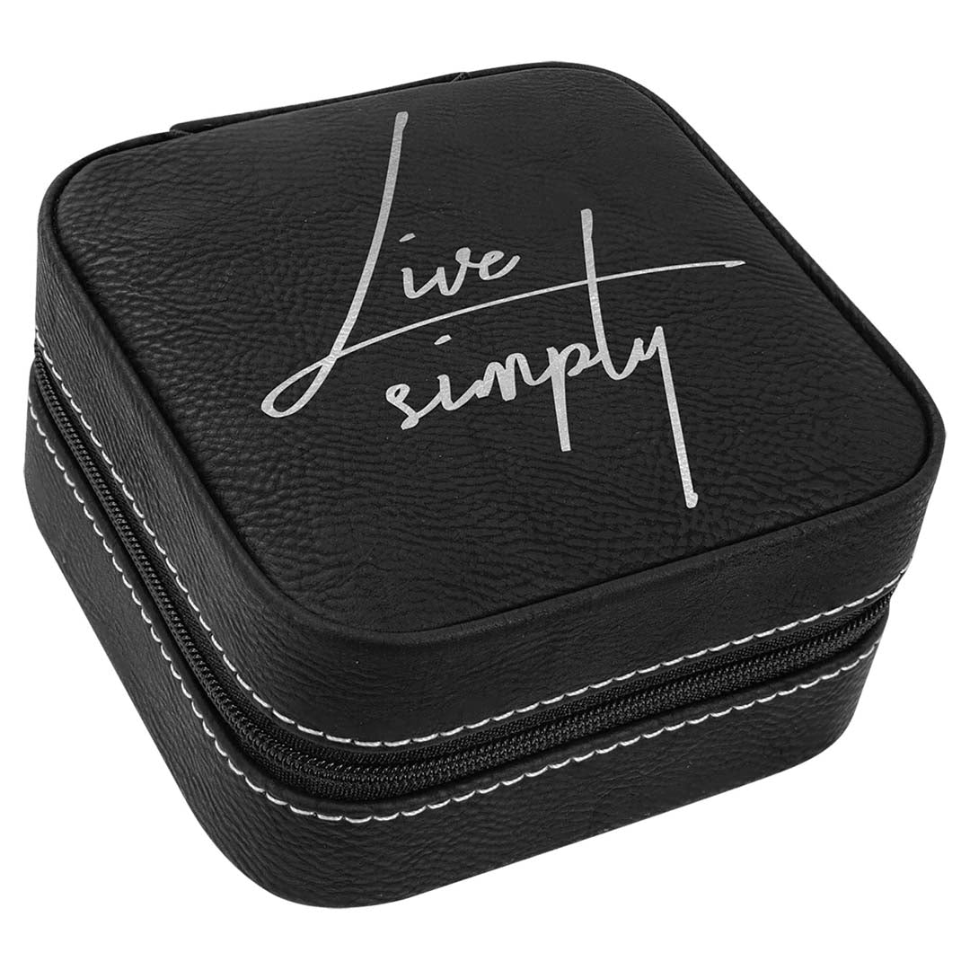 Engravable Leatherette Travel Jewelry Box Jewerly Case JDS Black/Silver Engrave