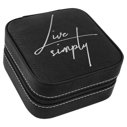 Engravable Leatherette Travel Jewelry Box Jewerly Case JDS Black/Silver Engrave