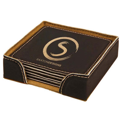 Engravable Leatherette Coaster(6) Coaster Set Drinkware JDS Black/Gold Engraving Square