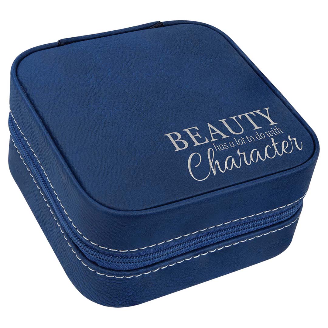 Engravable Leatherette Travel Jewelry Box Jewerly Case JDS Blue/Silver Engrave