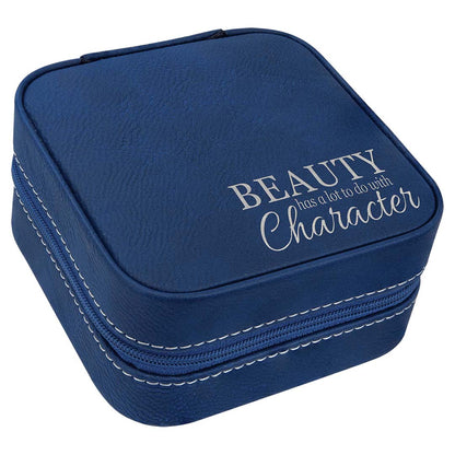 Engravable Leatherette Travel Jewelry Box Jewerly Case JDS Blue/Silver Engrave
