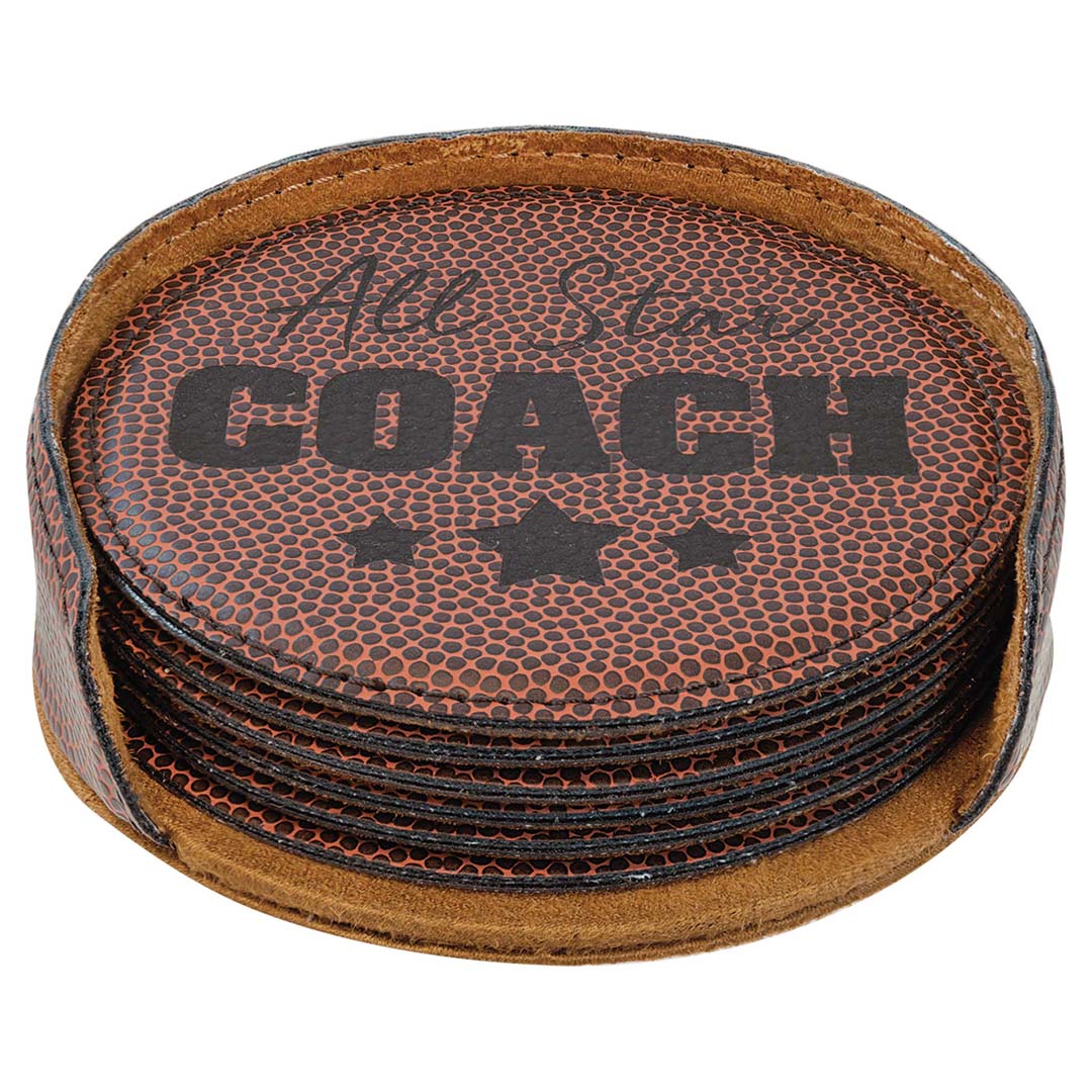 Engravable Leatherette Coaster(6) Coaster Set Drinkware JDS Football/Black Engraving Round