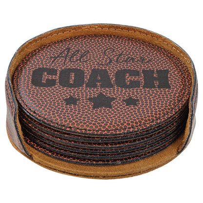 Engravable Leatherette Coaster(6) Coaster Set Drinkware JDS Football/Black Engraving Round