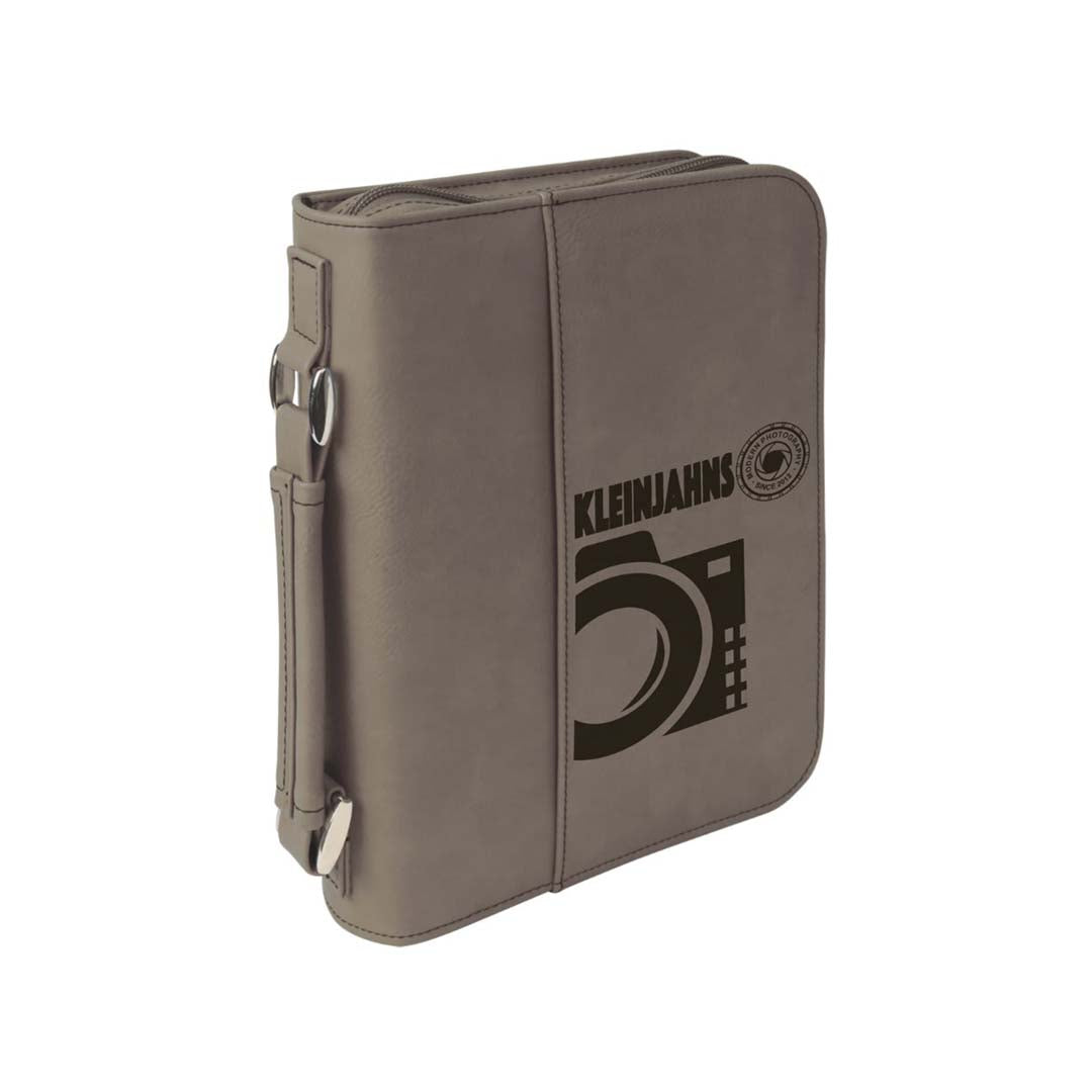 Engravable Leatherette Book/Bible Cover with Handle &amp; Zipper Book Cover JDS 6 3/4" x 9 1/4" Gray/Black Engraving