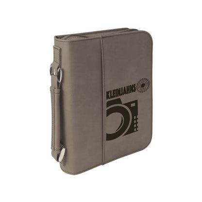 Engravable Leatherette Book/Bible Cover with Handle &amp; Zipper Book Cover JDS 6 3/4" x 9 1/4" Gray/Black Engraving