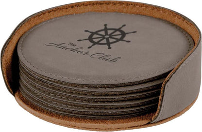 Engravable Leatherette Coaster(6) Coaster Set Drinkware JDS Gray/Black Engraving Round