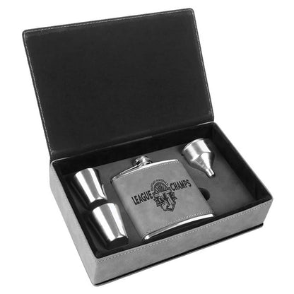 Engravable 6 oz. Flask Set in Presentation Box Drinkware JDS Gray/Black Engraving
